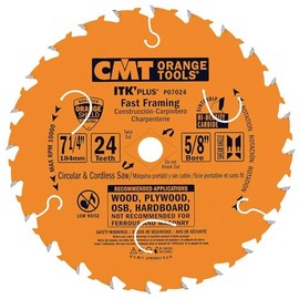 CMT P07024 ITK Plus Fast Framing Saw Blade with 7-1/4 x 24 Teeth, 10-Degree ATB Shear and 5/8-Inch Bore