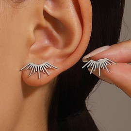 Inateannal Vintage Sunburst Stud Earrings Silver Sunshine Sun Earrings Boho Small Sunburst Earrings Minimalist Sunshine Ray Earrings Jewelry for Women