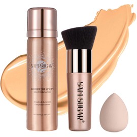 AirBrush Foundation Spray, Liquid Foundation Makeup Set, Full-Coverage Foundation Mist for Color Correcting,Concealer, Flawless Look, Matte Finish,Include Brush and Sponge,2.28oz (#4 Warm Beige)