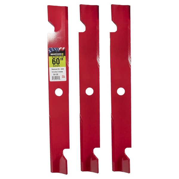 MaxPower 561139B Heavy Duty 3 Blade Set for 60" Cut Exmark, Replaces OEM no. 103-6403, 103-6403-S, Red