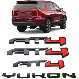 4Pcs Door Rear Tailgate AT4 Yukon Emblems Letters 3D Badge Replacement for 2021-2025 Yukon XL (Red Black)