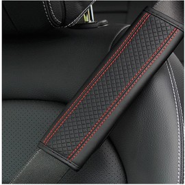 1PCS Car Seat Belt Cover, Soft Shoulder Strap Covers Harness Pads, Safety Leather Seatbelt Comfort Driving Cushion Protect Your Neck and Shoulder Universal for Car, SUV (Black+Red)