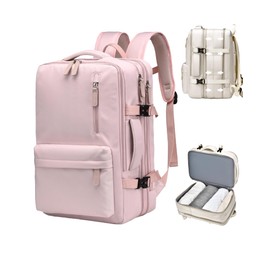 KEQIKAI Expandable Travel Backpack for Men Women, Large Carry on Backpack Airplane Approved 15.6" Laptop Backpack with USB Charging Port,Water Resistant Lightweight Daypack for Flight 50L Pink