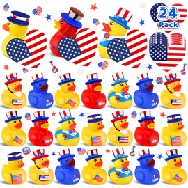 48 Pack Patriotic Rubber Ducks, 4th of July Rubber Ducks Jeep Ducks Bulk, 4th of July Independence Day USA Memorial Day Party Favors, Baby Showers Bath Toys Gifts for Kids(48)