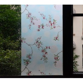 VSUDO 2 Rolls 35.4" by 78.7" Window Film for Privacy, Peach Blossom Pattern Window Tint for Home, Window Glass Sticker for Office (38.75 Sq. Ft Total)