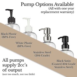 Artanis Home Refillable Clear PET Plastic 16 oz Conditioner Bottle with Black Plastic Pump Dispenser - Chrome Accent Waterproof Labeled Bottle