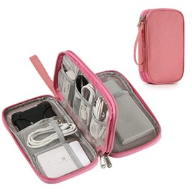 Electronic Organiser, Travel Cable Organiser, Bag, Accessories, Carry Bag, Portable, Waterproof, Double Layer, All-in-One Storage Bag for Cables, Cables, Charger, Phone, Headphones (Pink)