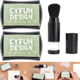 2 Pcs Clear Embossing Ink Pad and 1 Pcs Embossing Powder Tool Applicator Sets for Stamping & Scrapbooking, Transparent Slow-Drying Crisp Ink, | Long-Lasting Inkpads for Rubber Stamps