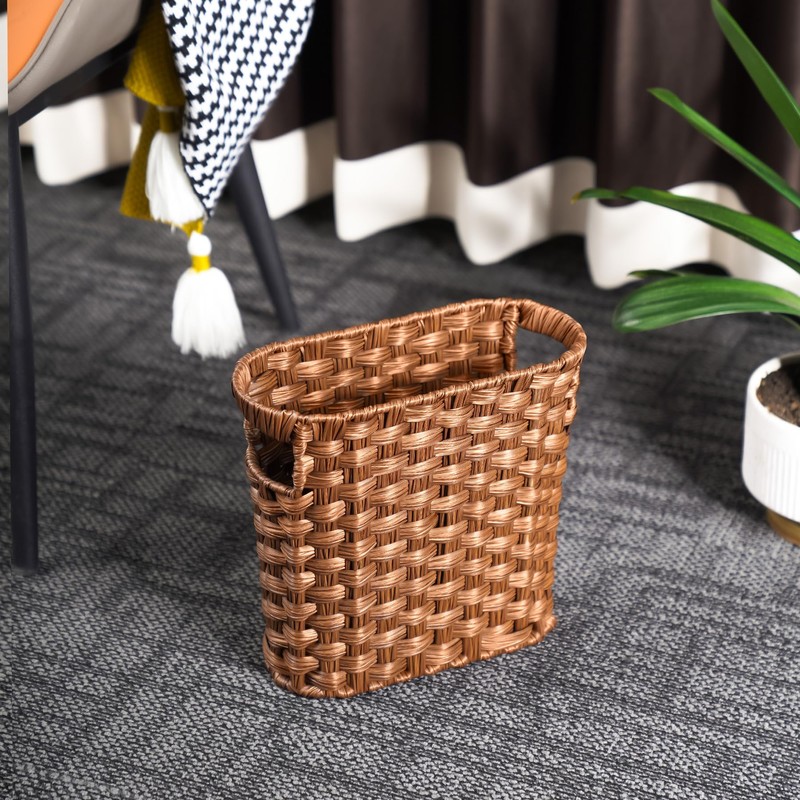 NiOffice Wicker Waste Paper Bin, Compact Wicker Trash Can with