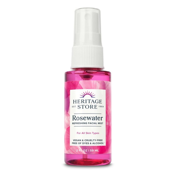 Heritage Store Rosewater, Refreshing Facial Mist for Glowing Skin, With Damask Rose Oil, All Skin Types, Rose Water Spray for Face Made Without Dyes or Alcohol, Vegan & Cruelty Free