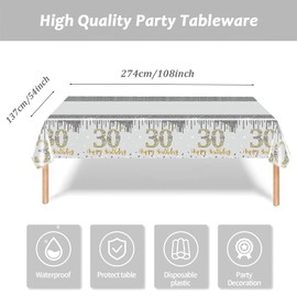 POPOYU 2Pcs 30th Birthday Table Cloth Silver,137*274cm Silver Grey 30th Birthday Party Table Decoration Plastic Waterproof Rectangular Table Cover for Her,Him,Women,Men Birthday Gifts Party Supplies