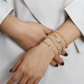 RIOSO Gold Stack Bracelet Set for Women Small Wrist Layered Gold Plated Chain Bangle Women's Stackable Bracelet Jewelry