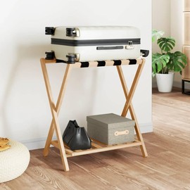 vidaXL Natural Bamboo Luggage Rack - Foldable Suitcase Stand with Dual Shelves for Home and Travel – Easy to Assemble and Clean, Brown'
