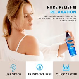 Pure Magnesium Oil Spray - 10oz USP Grade Magnesium Chloride Liquid for Soothing Foot & Body Care - Topical Mineral Oil Spray for Relaxation & Quick Absorption