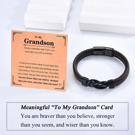 EPVID Grandson Gifts, Leather Bracelet for Grandson from Grandparents, Perfect Christmas Valentines Day Birthday Graduation Gifts for Him, Stocking Fillers for Men Teenage Boys