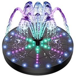 Yzert Upgraded Solar Fountain Bird Bath with 60 LED Lights, Solar Powered Water Fountain Pump with 4000mAh Battery 7 Nozzles 4 Fixers, for Garden Patio Pond Birdbath Pool