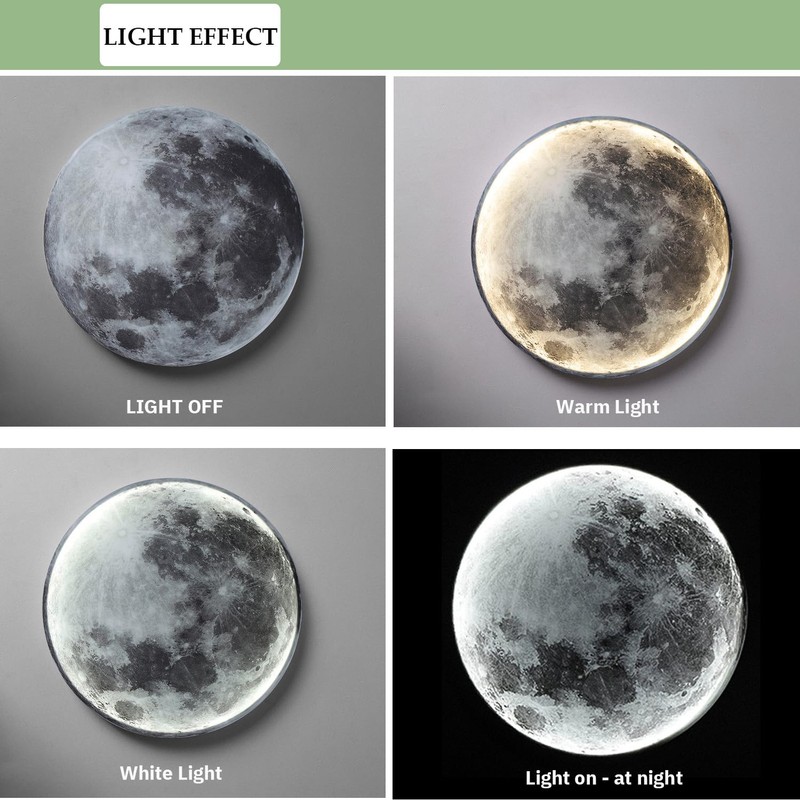 Aeyee Modern Moon Wall Sconce Lighting, Dimmable Nightlight with Remote