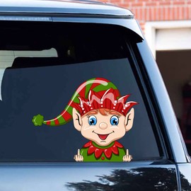 Iprokiu Funny Peeking Sticker Christmas Santa Claus Car Sticker Reindeer Snowman Car Window Bumper Decal Waterproof Vinyl Car Sticker and Decal Vehicle Truck Laptop Wall Car Decoration (Elf)
