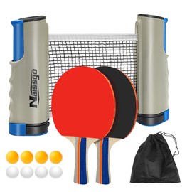 Tischtennis Set Profi,2 Tischtennis-Schläger und Einziehbarem,8 Tischtennis-Bälle Netz mit Tragetasche,Tischtennisschläger Set für Erwachsene Kinder Indoor &Outdoor Spiele -Grau