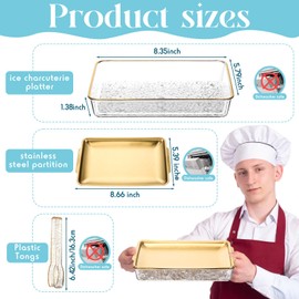 Baderke 6 Set 8.7 x 5.5 Chilled Serving Tray for Parties with Tongs, Ice Chilled Party Platter Cold Serving Dish for Charcuterie Dip Fruit Seafood Vegetable Salad Appetizer Shrimp Cocktail(Gold)