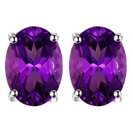 Sterling Silver Purple Amethyst Gemstone Stud Earrings, 7x9mm Fashion Designer Jewellery for Women