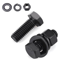 Glvaner 1/2-13 x 1-1/2" (6 Sets) Stainless Steel Hex Head Screws Bolts, Nuts, Flat & Lock Washers, 18-8 (304) Stainless Steel Bolts and Nuts Set, Full Thread, Black Coated