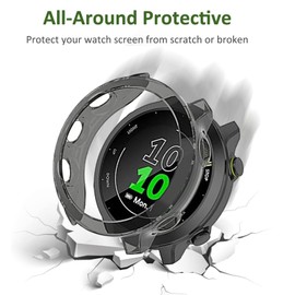 [2Pack] Case for Garmin Forerunner 55/Forerunner 158 ，[Without Screen Protector]Protector Protective Case Cover TPU Bumper Slim Shell ，Black+Transparent