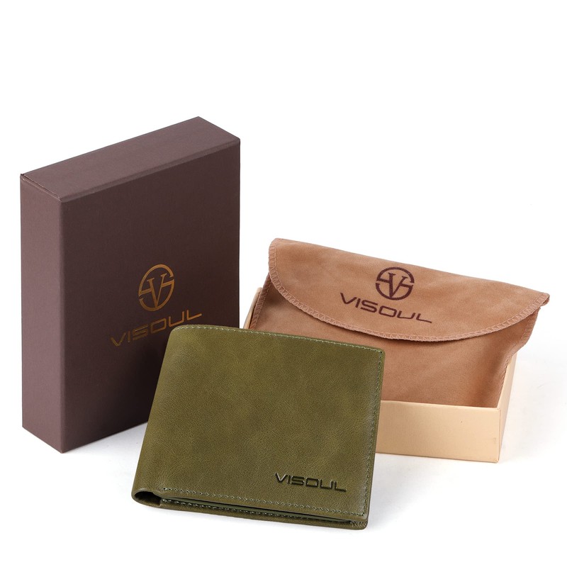 VISOUL Mens Bifold Leather RFID Blocking Wallet with 2 ID