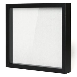 Muzilife 12x12 Shadow Box Picture Frame with Linen Board - Deep Wood & Glass Display Case Ready to Hang Memory Box Baby Sports Memorabilia, Pins, Awards, Medals, Wedding, Tickets and Photos (Black)