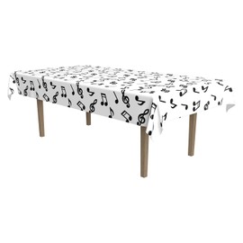 Beistle 57927 Musical Notes Tablecover, white/black
