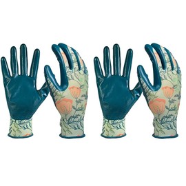 DIGZ Stretch Knit Garden Gloves with Nitrile Coating | Latex-Free Rubber Gardening Gloves | Color: Coral Floral | Size: Small (Pack of 2)