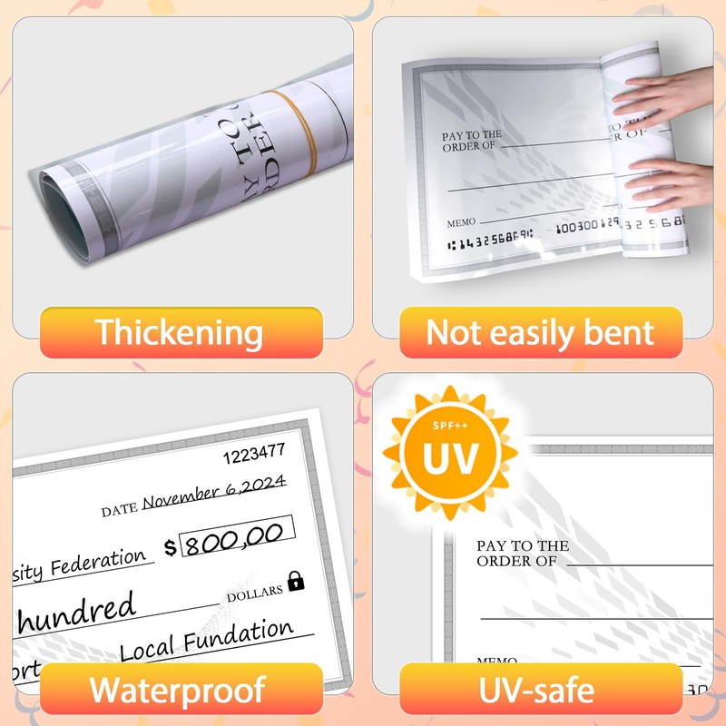 Big Checks for Presentations 30 x 16'' Reusable Giant Large