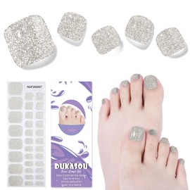 Semi Cured Gel Nail Strips,32 Pcs Toe Nail Stickers Full Nail Wraps, Glitter Gel Toenail Sticker Nail Wraps for Women,Easy to Apply,UV Lamp Required