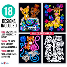 Super Pack of 18 Fuzzy Coloring Posters (Cute Animals Edition) - Arts & Crafts Kit for Kids, Girls, and Boys - Perfect for Toddlers as a Quiet Time Project or Indoor Family Activity. (1 Pack)
