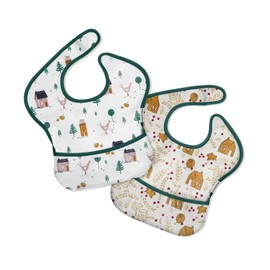 DEJEXEGO Baby Apron, Baby Apron, For Children, Nursery School, 3D Pockets, Baby Food Bib, Waterproof, Lightweight, Kindergarten, Machine Washable, Set of 2, Set E