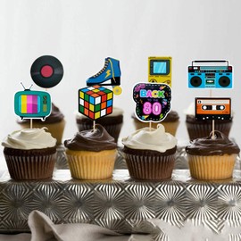Mulukaya 36 piezas de decoración para cupcakes con temática de la década de 1980 para fiestas de cumpleaños, bodas, decenios, decoración de fiestas