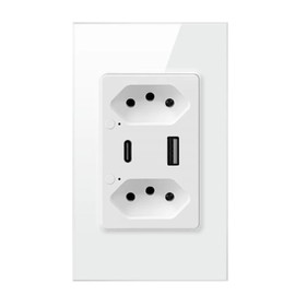 Fahgaer Brazil WiFi Smart Wall Socket with Type-C USB Port Individual Control,Tuya Smart Outlet Plug,Work for (White)