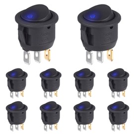VEXUNGA Round Rocker Switch 3-Pin Rocker Switch Illuminated 6A 250V AC 10A 125V with LED Blue 2 Position On/Off Black Built-in Switch Self-Locking Round (Pack of 10)