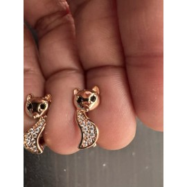 Unbranded 585 14K RG Rose Gold Stamped Natural Zircon Fox Stud Earrings