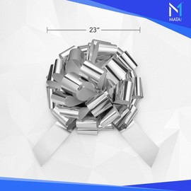 Mata1 Big Car Bow (Silver, 23 inch) Giant Gift Bows, Big Bow for Car, Big Blue Bow, Large Car Bow, Big Gift Bow, Car Pull Bow, Huge Car Bows, Car Ribbon Bows with 26 Loops and 4 Stickers