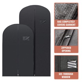 PLX Hanging Garment Bags for Storage and Travel – Suit Bag, Dress Shirt, Coat and Dress Cover with Window and Zipper Set (5 Pack Black Mixed: (2) 54” x 24” & (3) 40” x 24")
