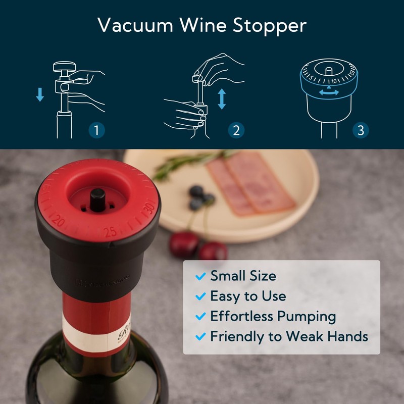KITCHENDAO 2 in 1 Vacuum Wine Stopper, Built in Wine