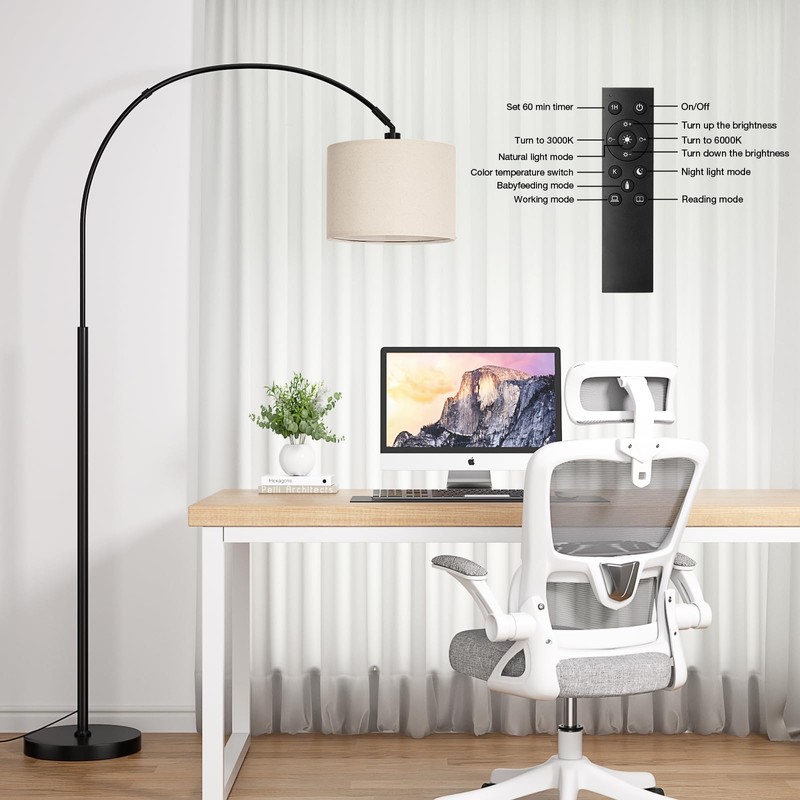 Ambimall Dimmable Arc Floor Lamp with Remote, Color Temperatures and