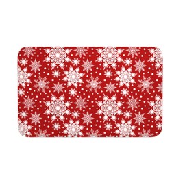 Jbofyee - Alfombra de baño de invierno con copos de nieve de color rojo, antideslizante, de microfibra suave, lavable, alfombra de baño para entrada, decoración de Navidad para tina, ducha, piso de