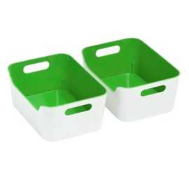 Small Plastic Storage Basket with Handles, Durable Organizer Bin, Open-Top Storage Container for Closet, Pantry, Office (2, Green, Small)