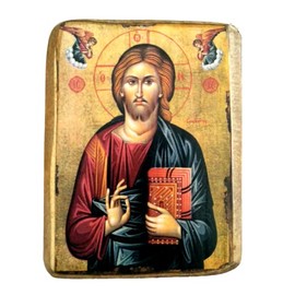 Wooden Greek Christian Orthodox Wood Icon of Jesus Christ / A0
