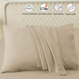 SONORO KATE Luxury Pillowcase Set Brushed Microfiber 1800 Bedding - Wrinkle, Fade, Stain Resistant - Hypoallergenic (Beige, 2 Pillowcases King)