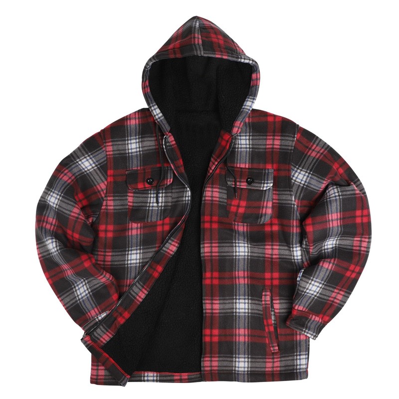 Yasumond Mens Warm Fleece Jackets Zip Up Plaid Flannel Sweatshirt