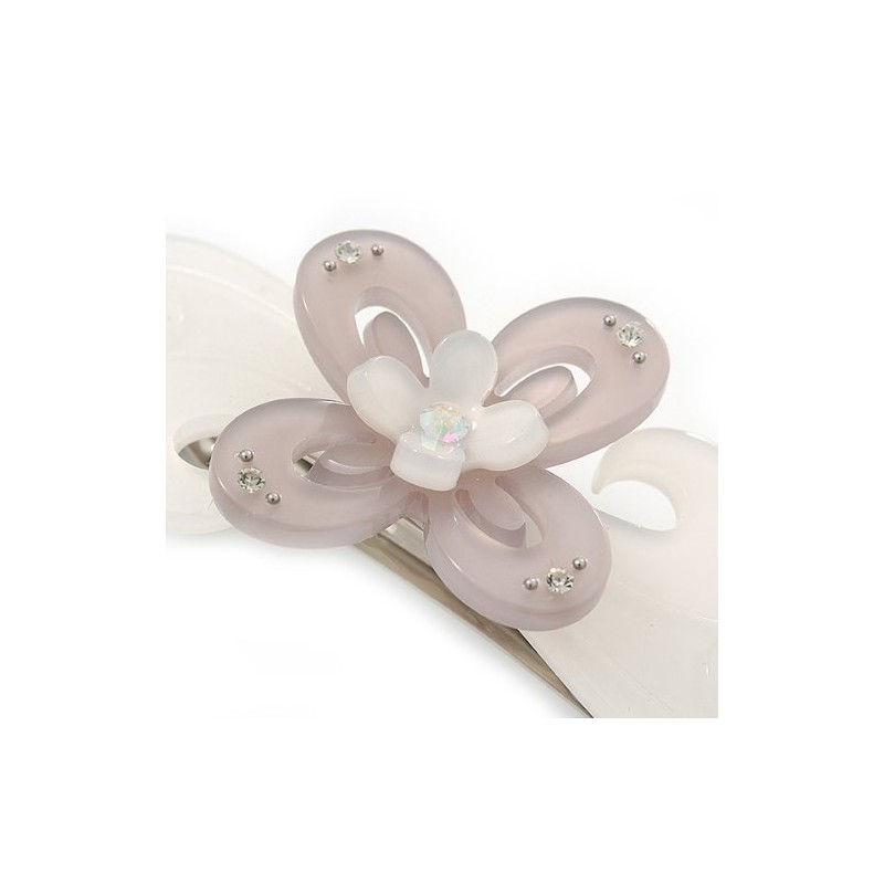 Light Silver/Light Grey Acrylic Crystal '3D Flower' Barrette Hair Clip