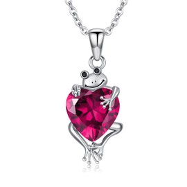 LONAGO Frog Necklace Birthstone Frog Pendant Necklace Present for Women Friends (July - Ruby)
